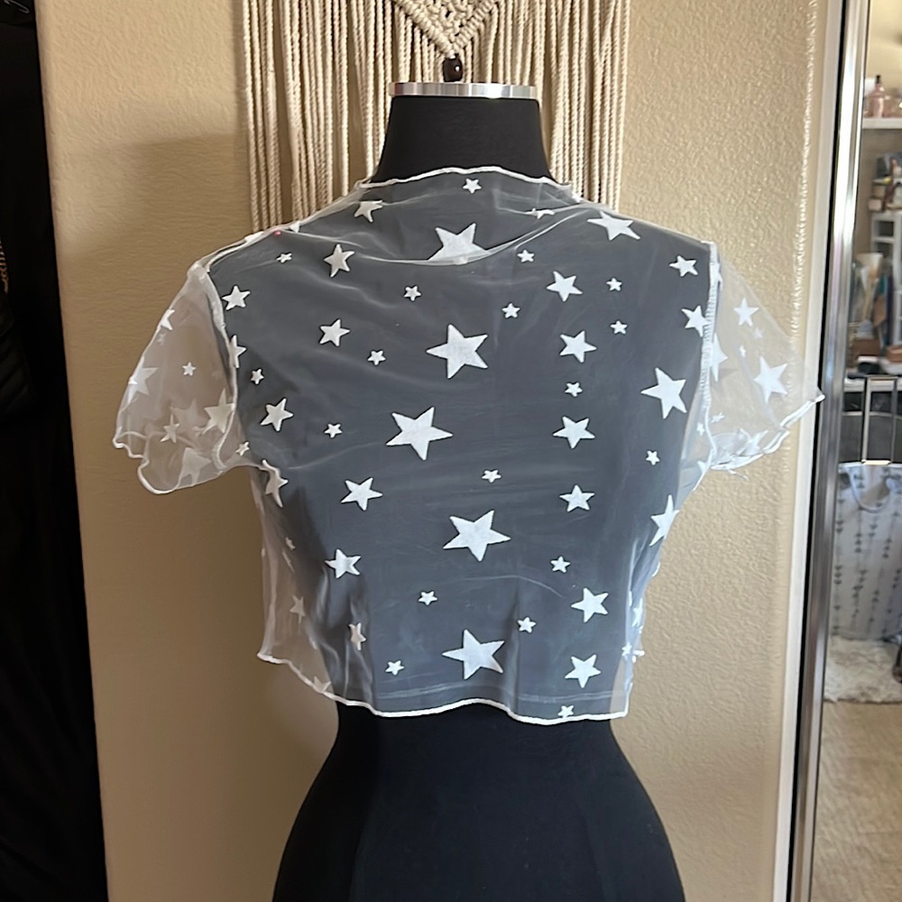Star Mesh Crop Top Bikini Cover